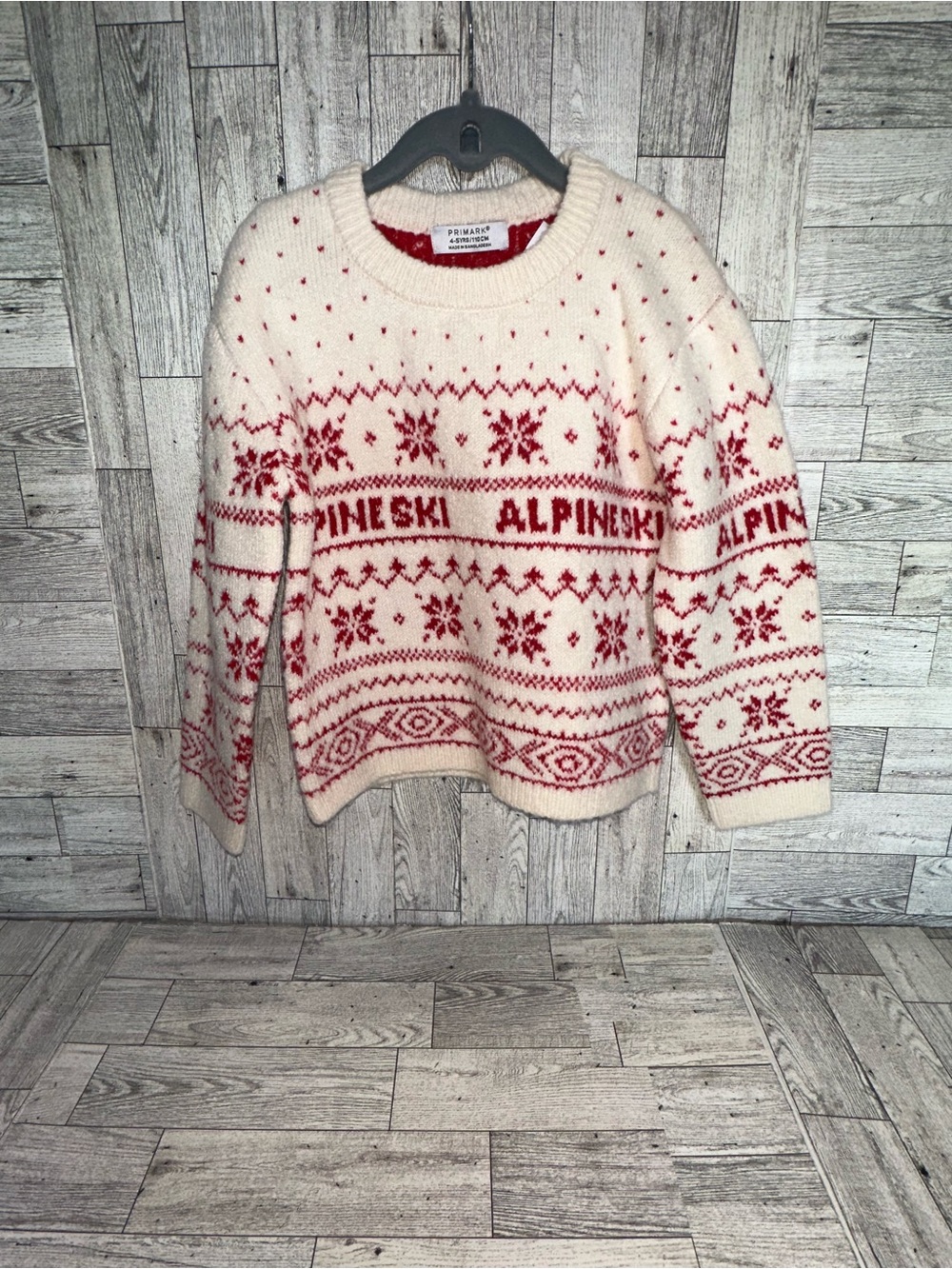 New! Primark Cream and Red Alpine Ski Patterned Kids Sweater size 4-5T